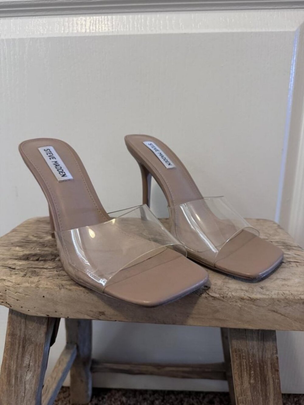 Steve Madden SIGNALL Clear Nude Stiletto Mule Heels 8.5